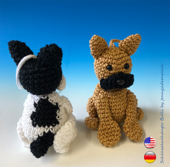 Crochet Pattern french Bulldogg Keychain, little bully amigurumi