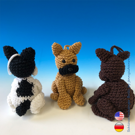 Crochet Pattern french Bulldogg Keychain, little bully amigurumi
