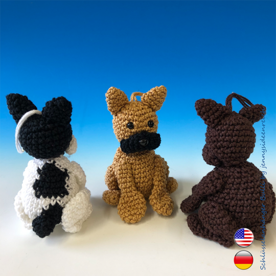 Crochet Pattern french Bulldogg Keychain, little bully amigurumi