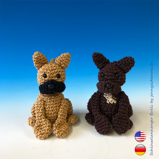 Crochet Pattern french Bulldogg Keychain, little bully amigurumi