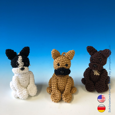 Crochet Pattern french Bulldogg Keychain, little bully amigurumi