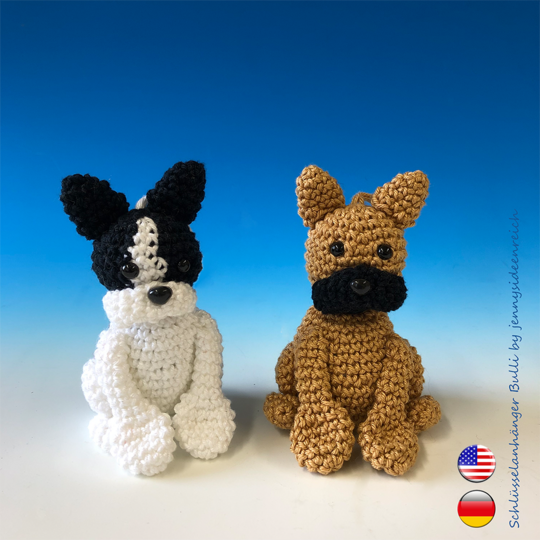 Crochet Pattern french Bulldogg Keychain, little bully amigurumi