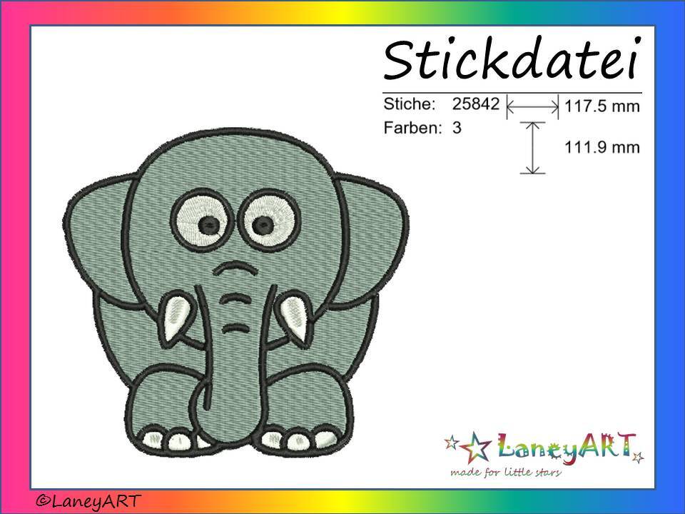 Stickdatei "Elefant" Pes Format (Deco, Brother, Babylock)