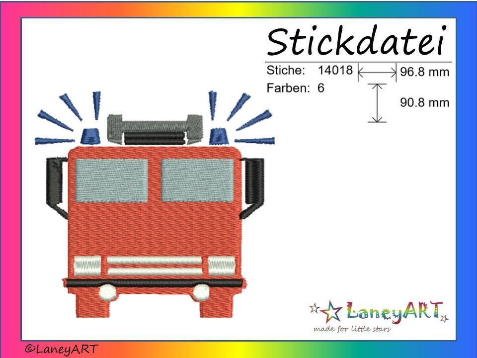 Stickdatei "Feuerwehrauto Vorderseite" Pes Format (Deco, Brother, Babylock) 