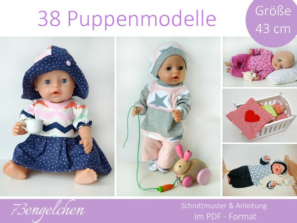 2-tlg.,,Hose,Shirt,Gr Puppenkleidung für Baby-Puppe Schlafanzug 43cm 