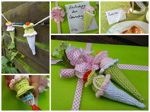 Häkelanleitung Mini Schultüte/Zuckertüte Deko Anhänger zum Schulanfang