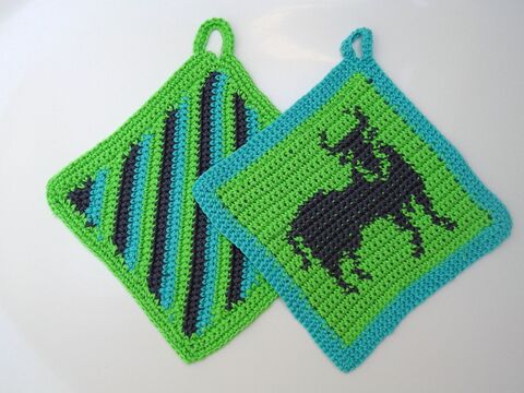 Häkelanleitung Topflappenset "Stier"