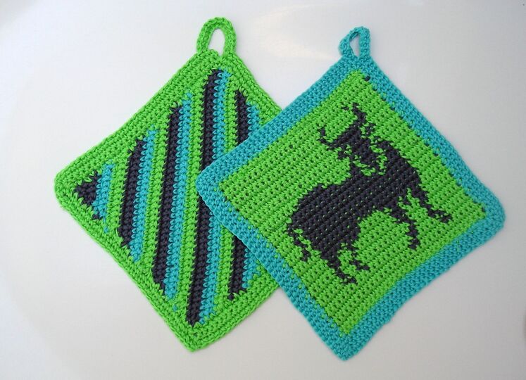 Häkelanleitung Topflappenset "Stier"