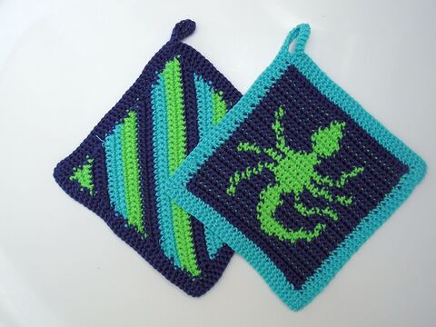 Häkelanleitung Topflappenset Skorpion"