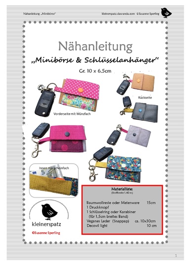 Nähanleitung und Schnittmuster Geldbörse und Schlüsselanhänger