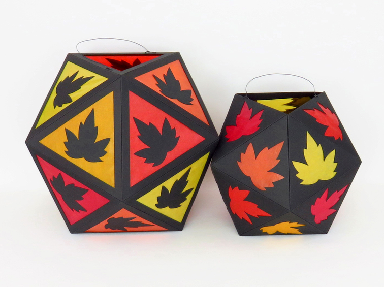 Laternen mit Herbstblättern in zwei Größen – Bastelanleitung und Vorlagen