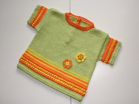 Strickanleitung Baby-Kurzarm-Pullover, Pulli in drei Größen ca. 3 - 18 Monate
