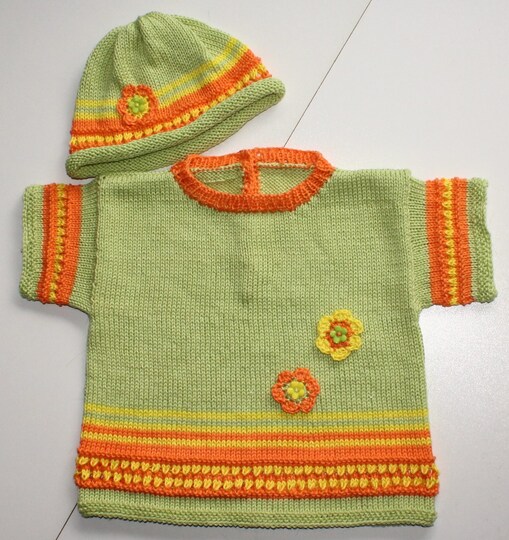 Strickanleitung Baby-Set, Kurzarm-Pulli + Baby-Mützchen in drei Größen, ca. 3 - 18 /24 Monate
