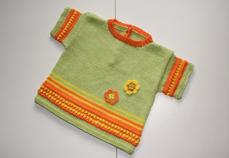 Strickanleitung Baby-Set, Kurzarm-Pulli + Baby-Mützchen in drei Größen, ca. 3 - 18 /24 Monate