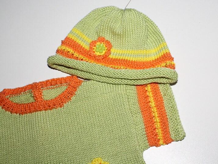 Strickanleitung Baby-Set, Kurzarm-Pulli + Baby-Mützchen in drei Größen, ca. 3 - 18 /24 Monate