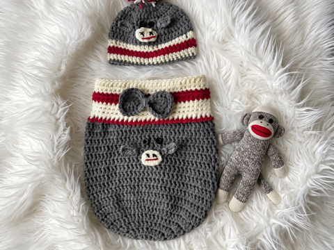 Newborn Monkey Cocoon PDF Pattern, Cute Baby cocoon pattern, Monkey Set