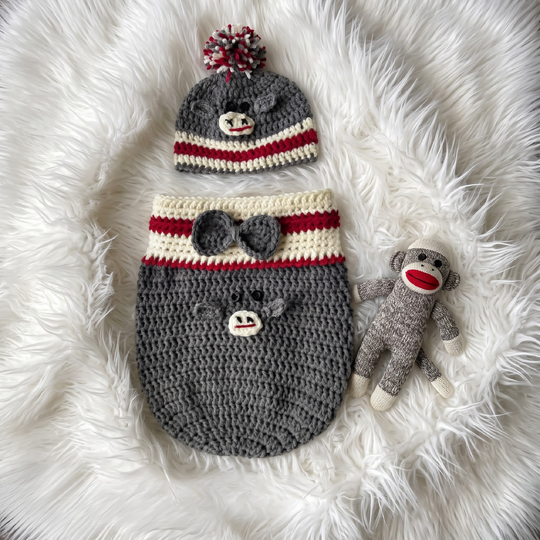 Newborn Monkey Cocoon PDF Pattern, Cute Baby cocoon pattern, Monkey Set