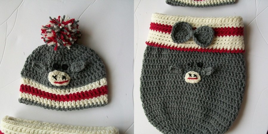 Newborn Monkey Cocoon PDF Pattern, Cute Baby cocoon pattern, Monkey Set