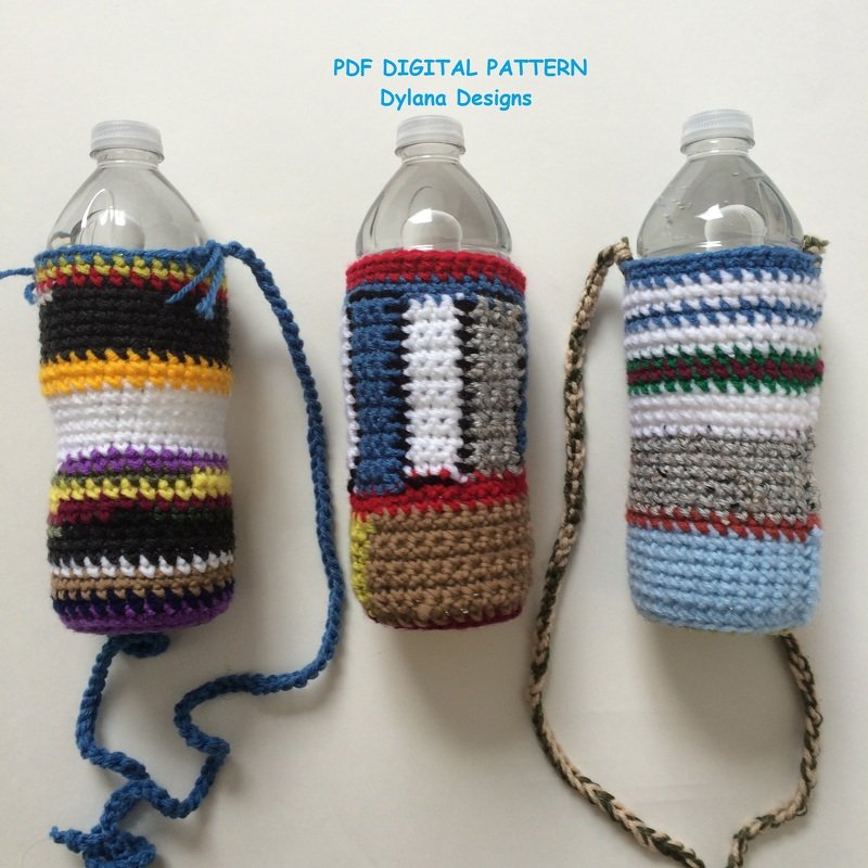 crochet scrap water bottle bag pattern, easy beginner, PDF