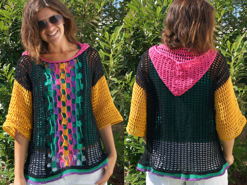 Kapuzen-Shirt / Tunika COLORFUL (Oversize - Unisize, in allen Größen leicht anzupassen)