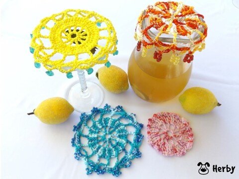 Häkelanleitung: Fruchtig - frische Deckchen mit Perlen