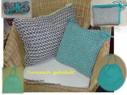 Tunesisch häkeln - sehr einfach anhand Kissen-Beutel-Etui-Wandersitzkisserl 
