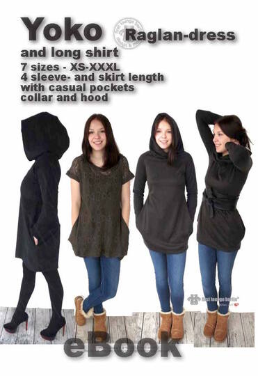 US-Yoko PDF E-Book sewing instruction with patterns for jersey raglan dress in 7 sizes xs-xxxl - made with Love from firstloungeberlin