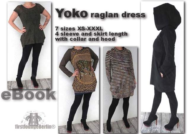 US-Yoko PDF E-Book sewing instruction with patterns for jersey raglan dress in 7 sizes xs-xxxl - made with Love from firstloungeberlin