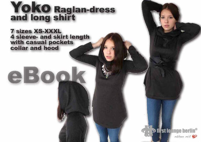 US-Yoko PDF E-Book sewing instruction with patterns for jersey raglan dress in 7 sizes xs-xxxl - made with Love from firstloungeberlin