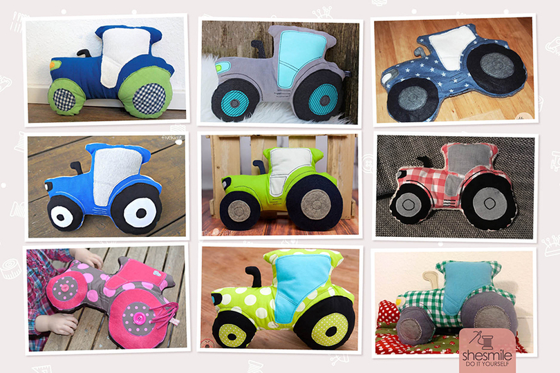 Traktor-Kuschelkissen "Tom" (Nähanleitung und Schnittmuster)