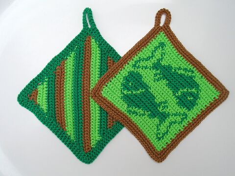 Häkelanleitung Topflappenset "Fische"