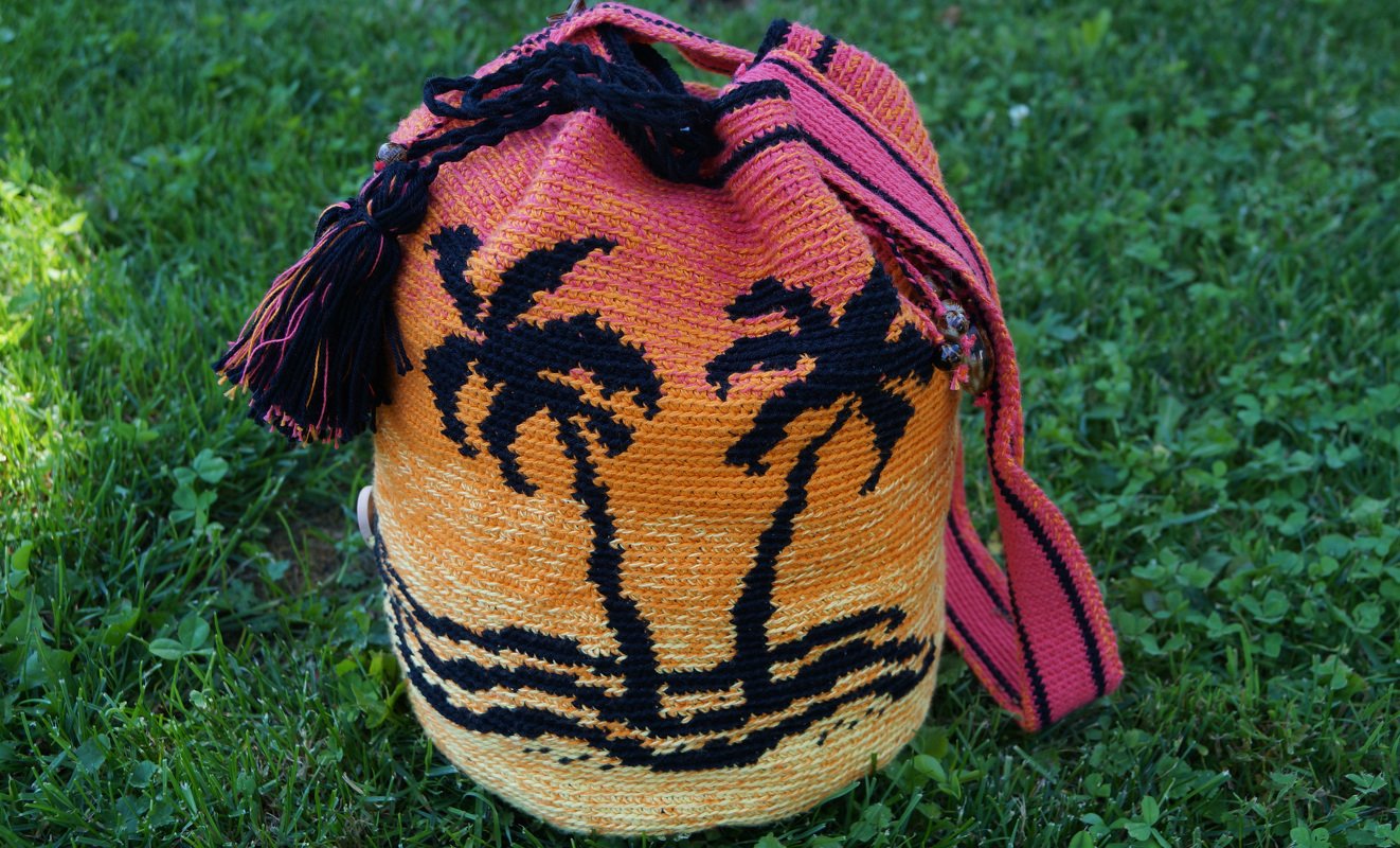 Anleitung zum häkeln *Sun Down* trendige Beuteltasche Rucksack mit Palmen- Sonnenuntergangsmmotiv - Crochet