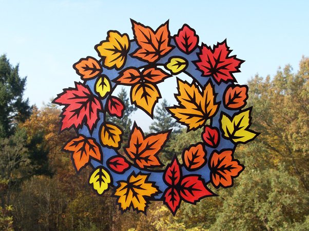Fensterbild "Herbstkranz" – Bastelanleitung mit Vorlagen