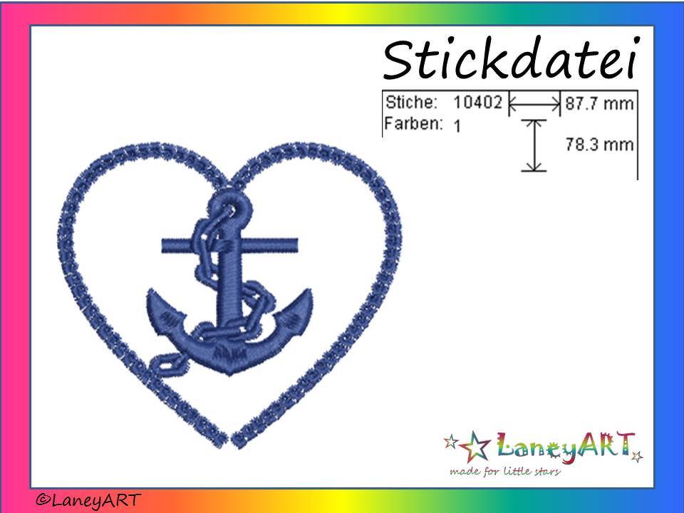 Stickdatei "Anker mit Herzrahmen" Pes Format (Deco, Brother, Babylock) 