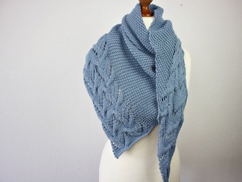 Knitting Pattern Asymmetrical Shawl with Lace and Cabels PDF Download
