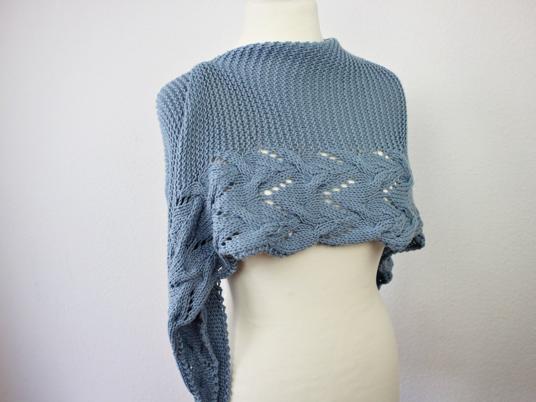 Knitting Pattern Asymmetrical Shawl with Lace and Cabels PDF Download - Image 16