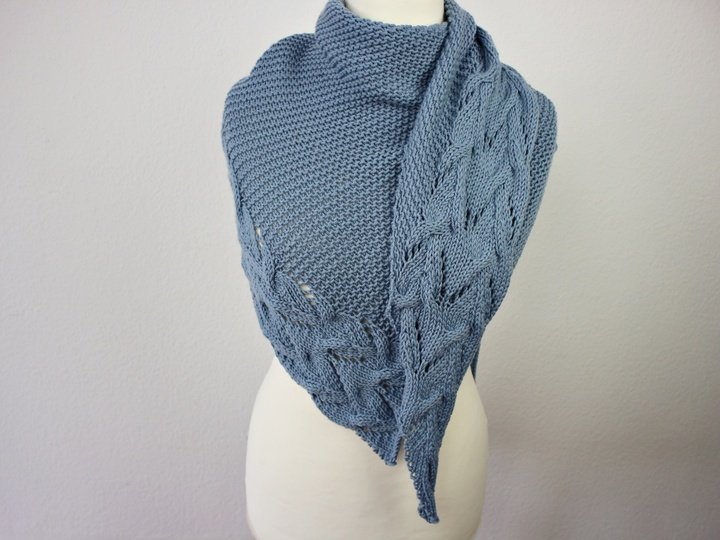 Knitting Pattern Asymmetrical Shawl with Lace and Cabels PDF Download