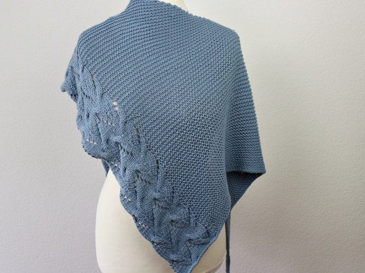 Knitting Pattern Asymmetrical Shawl with Lace and Cabels PDF Download