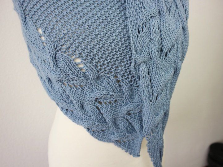 Knitting Pattern Asymmetrical Shawl with Lace and Cabels PDF Download