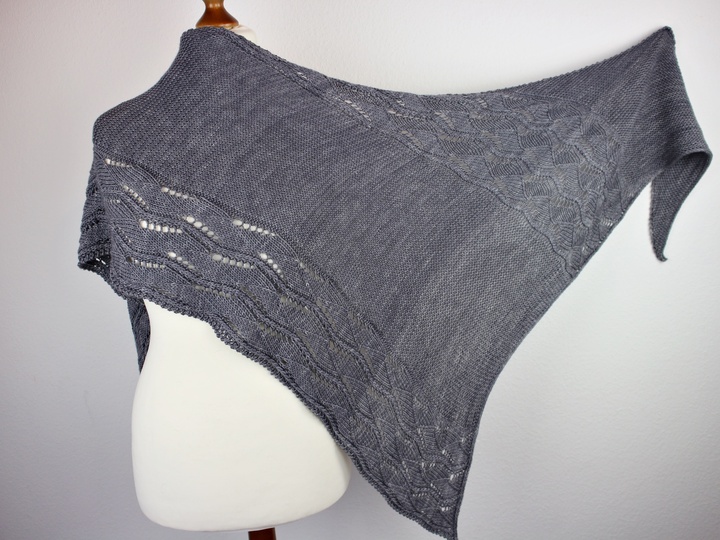 Knitting Pattern Asymmetrical Triangle Shawl – Lace and Cable Design
