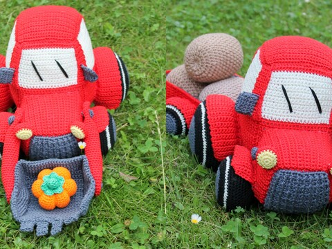 Crochet a Tractor – with Trailer and Digger Shovel to Swap (EN & DE)