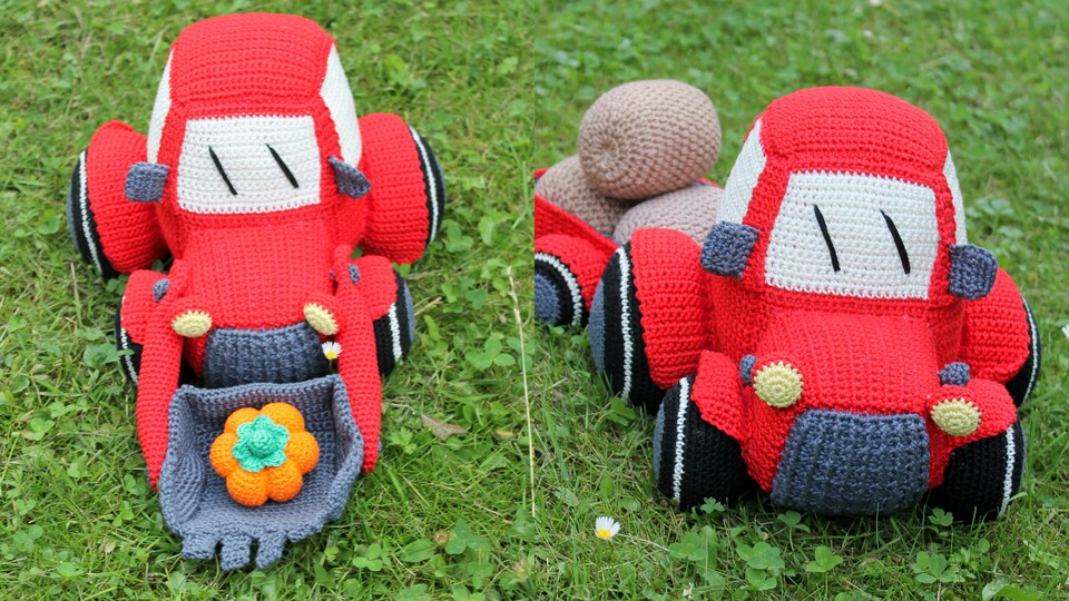 Crochet a Tractor – with Trailer and Digger Shovel to Swap (EN & DE)
