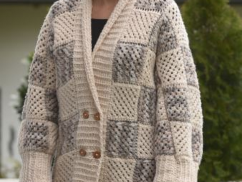 Longjacke im Patch-Look - Tunesisch gehäkelt