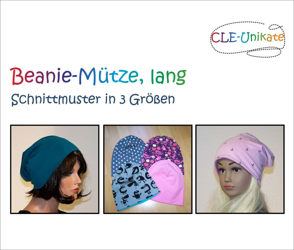 Beanie-Mütze, lang, 3 Größen
