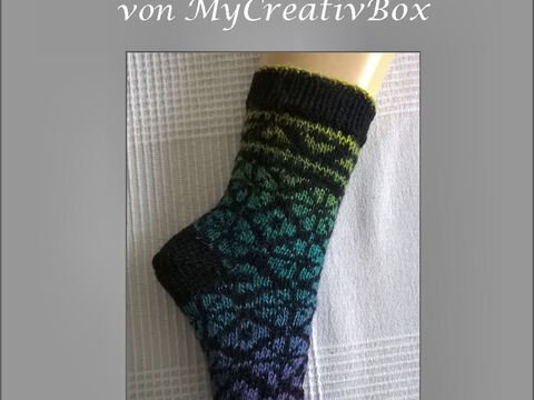 Sockenmuster "Smaragd" Gr.32-43 - Fair Isle Muster, gestrickt