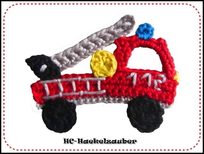 Häkelapplikation Feuerwehrwagen in 2 Größen