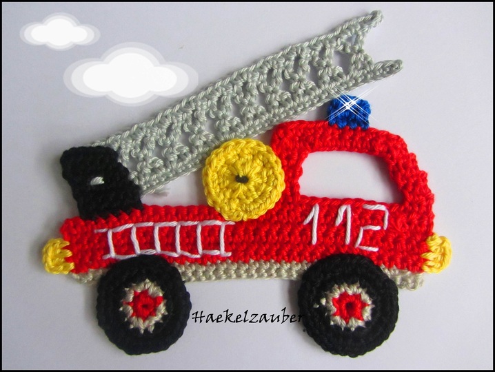 Häkelapplikation Feuerwehrwagen in 2 Größen