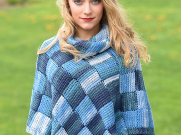 Poncho Ragusa tunesisch gehäkelt Entrelac