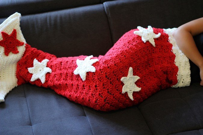 Häkelanleitung für eine weihnachtliche Meerjungfrau-Decke, auch für Anfänger!