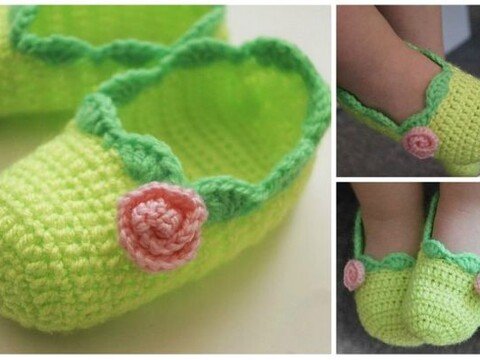 Free crochet pattern " Baby ballet slippers" Size 6, 15-18 month